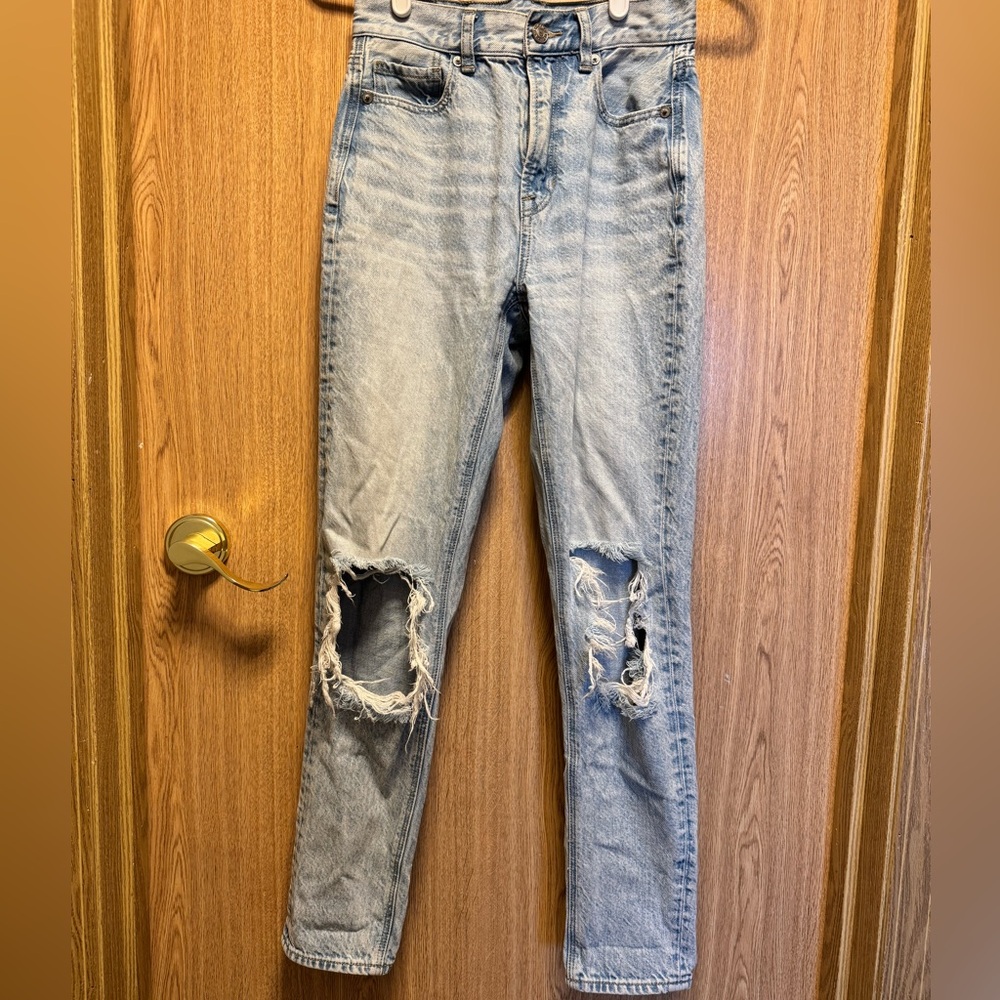 AE Light Blue Distressed Mom Jeans